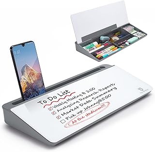 Small Desktop Glass Whiteboard with Drawer and Accessories