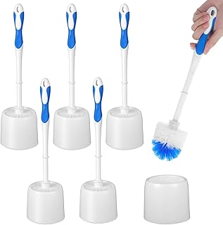 Six-piece 14.37-inch toilet brush and holder set for bathroom cleaning
