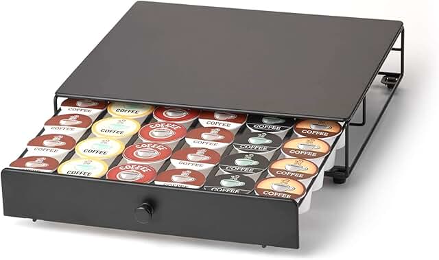 Black coffee pod drawer with 36 slots