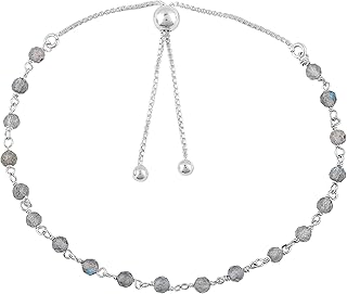 Natural Gemstone Cluster Bolo Bracelet, Handmade Silver Rosary Chain