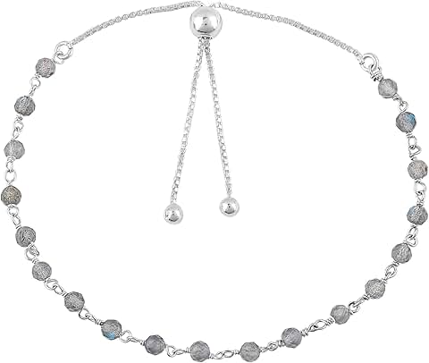 Natural Gemstone Cluster Bolo Bracelet, Handmade Silver Rosary Chain