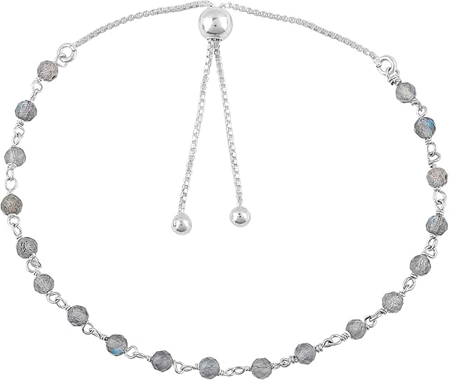 Natural Gemstone Cluster Bolo Bracelet, Handmade Silver Rosary Chain