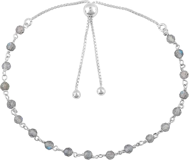 Natural Gemstone Cluster Bolo Bracelet, Handmade Silver Rosary Chain