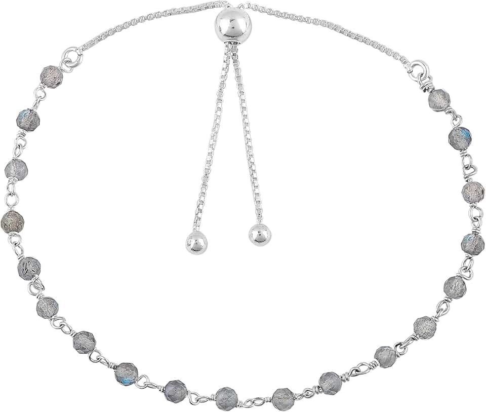 Natural Gemstone Cluster Bolo Bracelet, Handmade Silver Rosary Chain