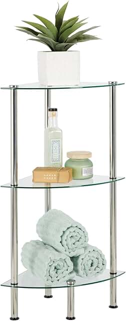 Modern Glass Corner 3-Tier Storage Organizer Tower