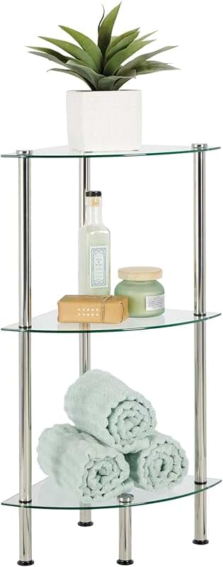 Modern Glass Corner 3-Tier Storage Organizer Tower