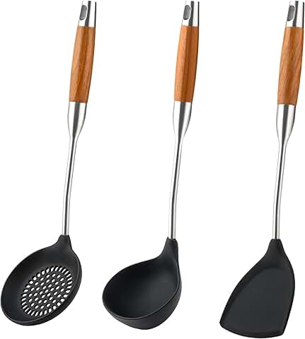 Silicone Wok Utensil Set with Wooden Handles