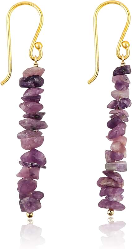 Natural Uncut Tumbled Gemstone Dangle Earrings for Women