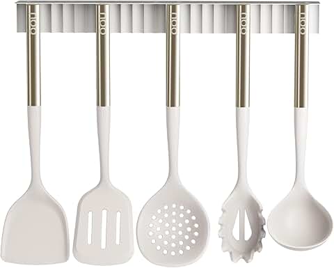 Silicone Kitchen Utensil Set with Wall Mount, 6 Pieces