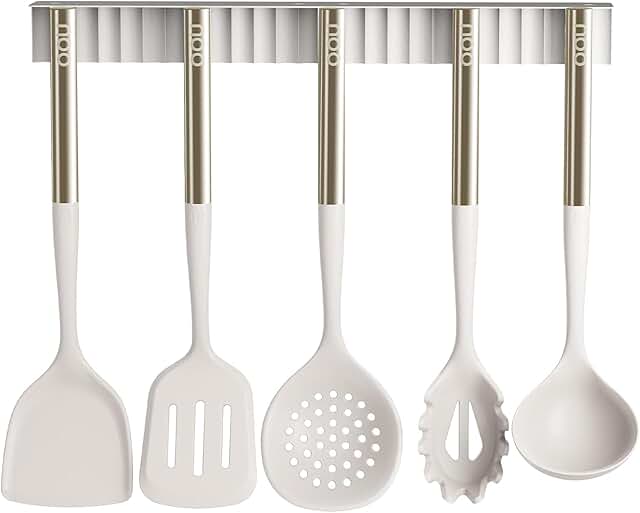 Silicone Kitchen Utensil Set with Wall Mount, 6 Pieces