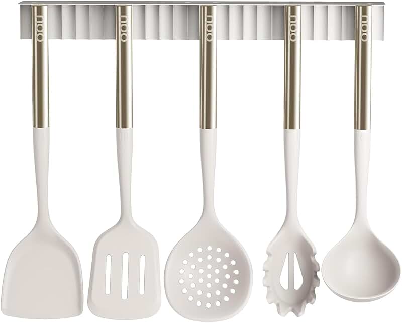 Silicone Kitchen Utensil Set with Wall Mount, 6 Pieces