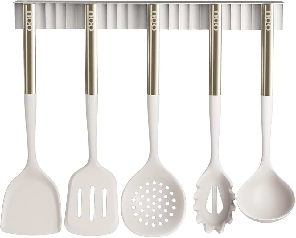 Silicone Kitchen Utensil Set with Wall Mount, 6 Pieces