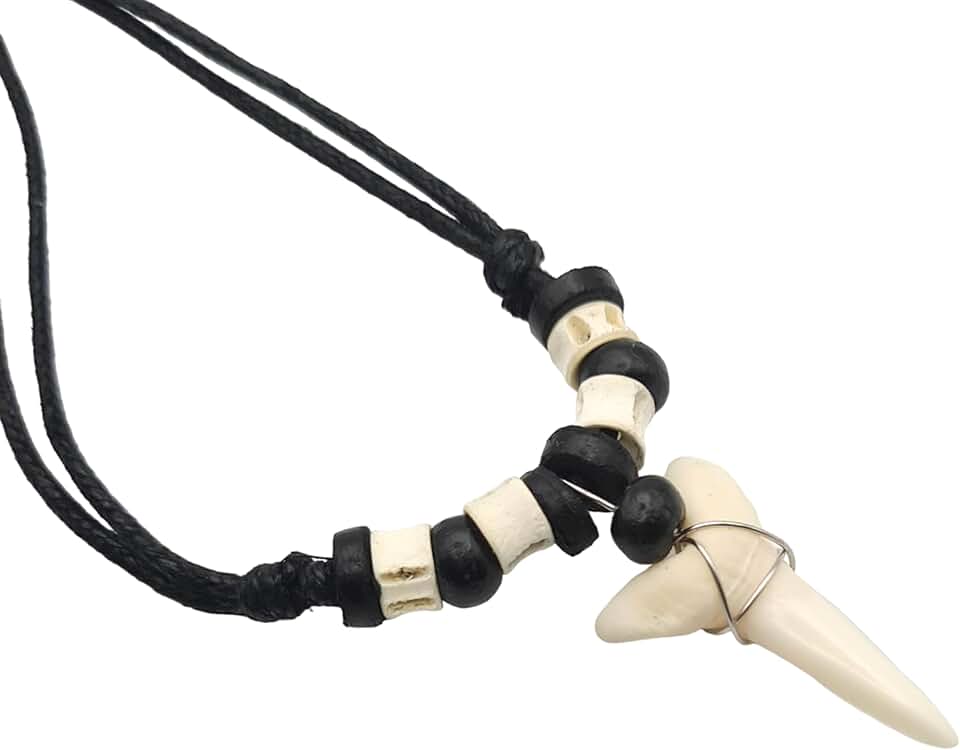 Handmade Shark Tooth Necklace with Seed Beads and Adjustable Cord