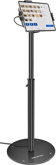 Adjustable iPad Floor Stand with Locking Holder