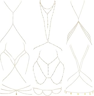 Set of nine gold body chain jewelry for women