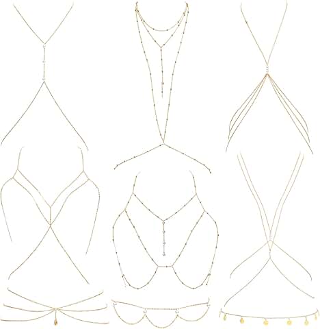 Set of nine gold body chain jewelry for women
