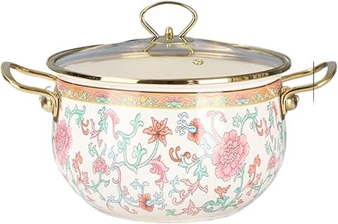 Pink enamel soup pot with lid, large capacity