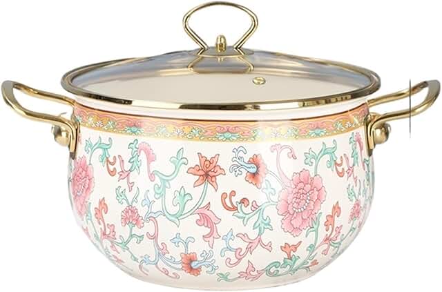 Pink enamel soup pot with lid, large capacity