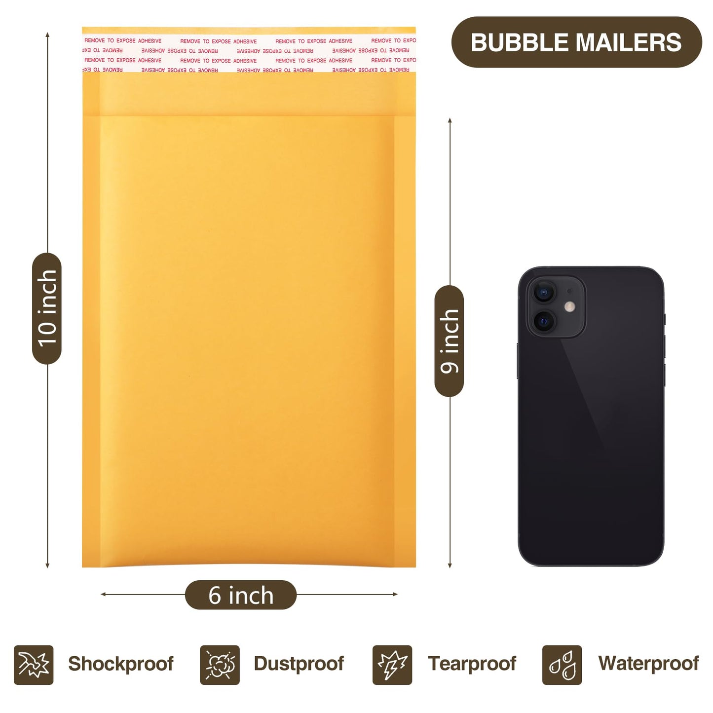 Yellow 6x9 Inch Bubble Mailers, 25 Pack