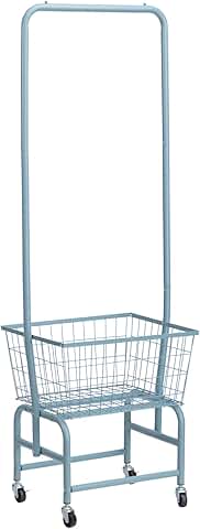Grey Blue Laundry Cart with Clothes Rack and Storage