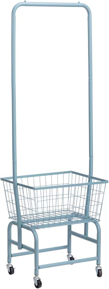 Grey Blue Laundry Cart with Clothes Rack and Storage