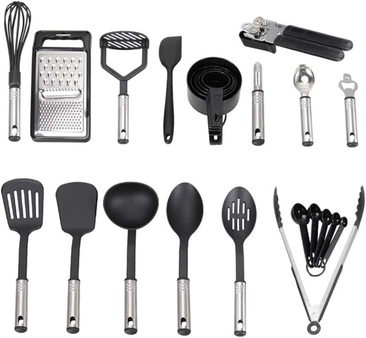 Orange silicone kitchen utensil set with wooden handles