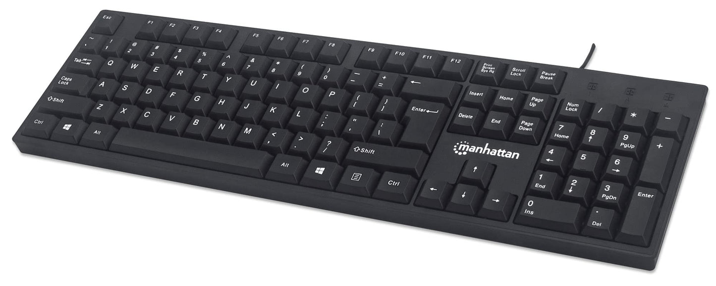 Wired Computer Keyboard - Basic Black Keyboard - with 4.5ft USB-A Cable, 104-keys, Foldable Stands - Compatible for Windows, PC, Laptop - 3 Yr Mfg Warranty - 179324