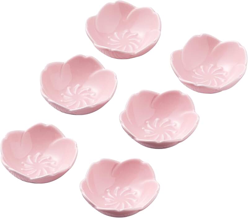 Pink Cherry Blossom Ceramic Sauce and Serving Dishes (Set of 6)