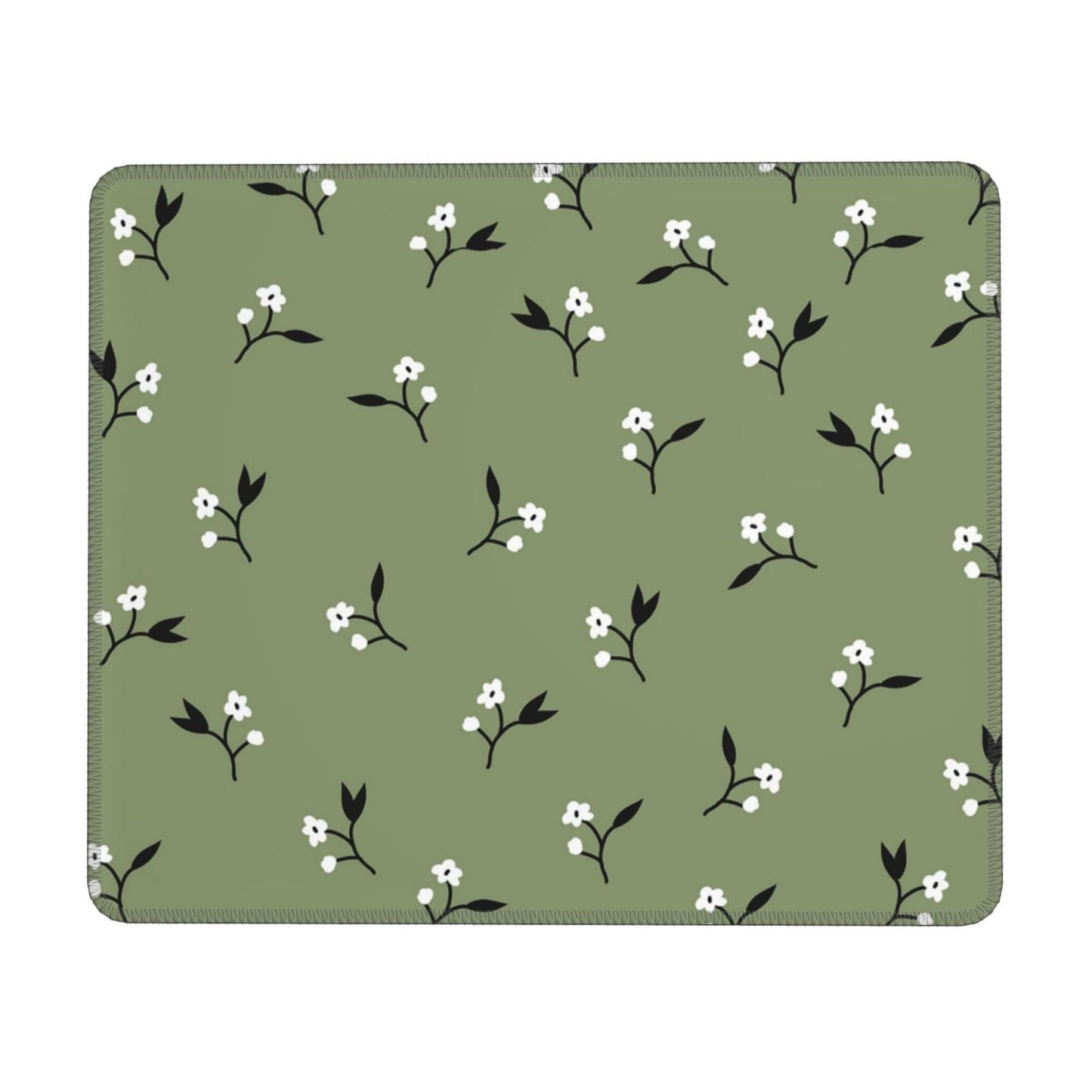 Olive Green Floral Mouse Pad, 8.3 x 10.3 Inches