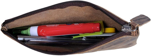 Leather zippered pencil case for artists and office use