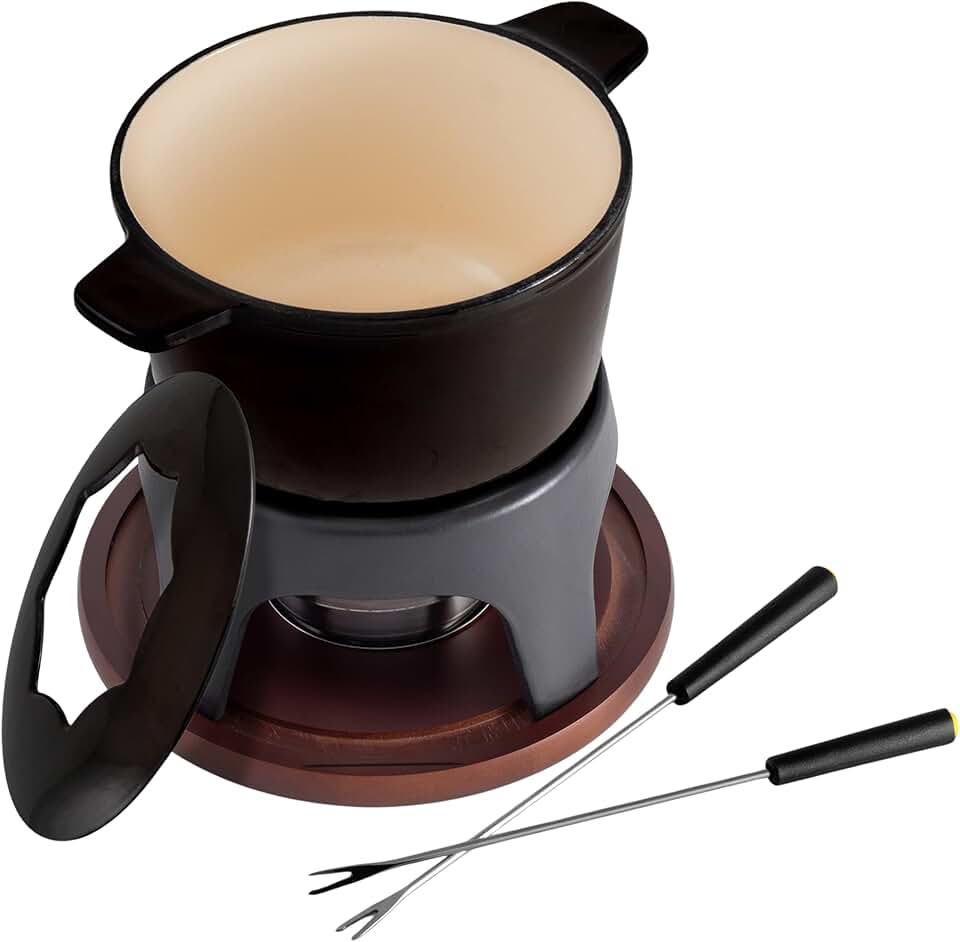 Cast Iron Fondue Set for Meat, Cheese, and Chocolate
