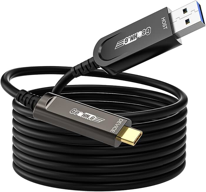 15M USB A to USB C Fiber Optic Cable for Data Transfer