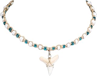 Hemp Choker Necklace with Shark Tooth and Puka Shell Beads