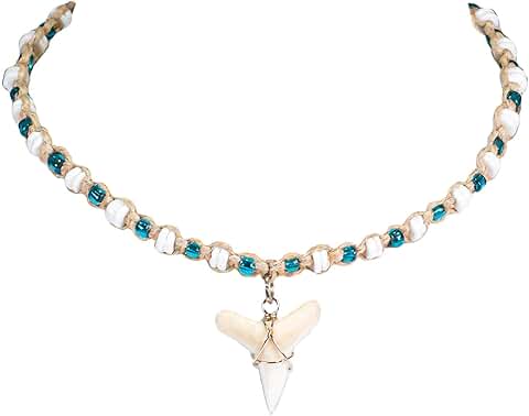 Hemp Choker Necklace with Shark Tooth and Puka Shell Beads
