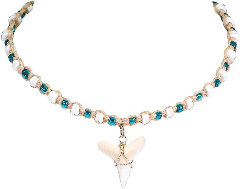 Hemp Choker Necklace with Shark Tooth and Puka Shell Beads
