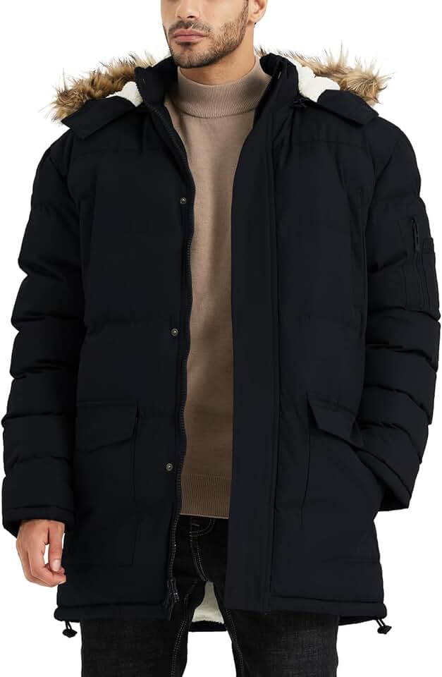 Warm Water-Resistant Puffy Hooded Winter Coat for Men