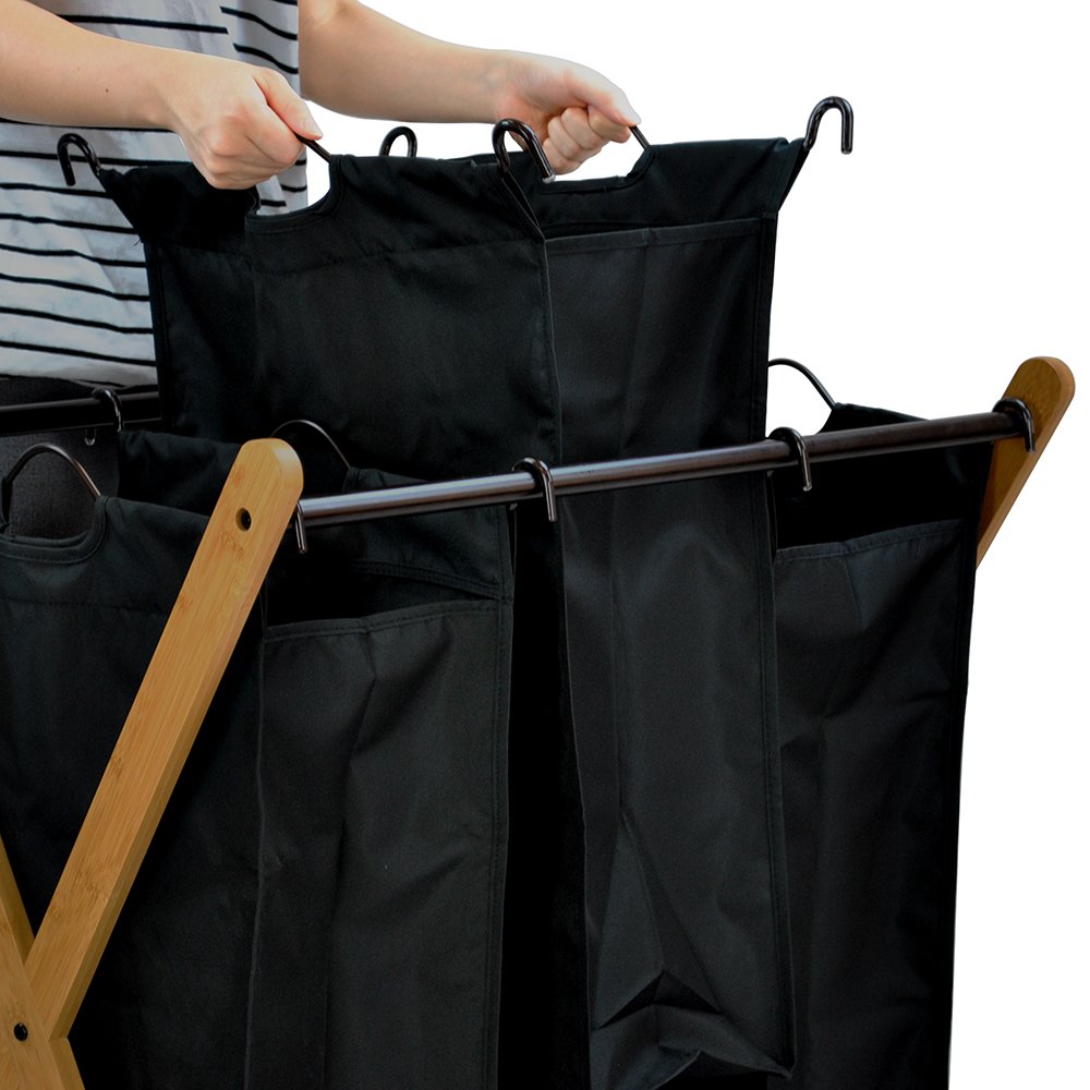 XBS1484 Bamboo 3-Bag Laundry Sorter Black, 29.75 in. H x 19.10 in. W x 27 in.