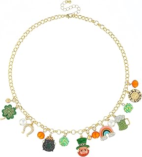 Green Shamrock Necklace for Women with Lucky Charm