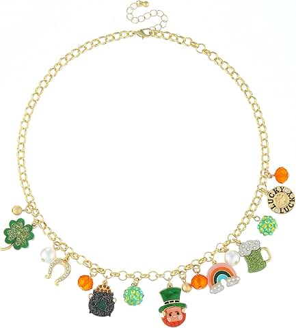 Green Shamrock Necklace for Women with Lucky Charm