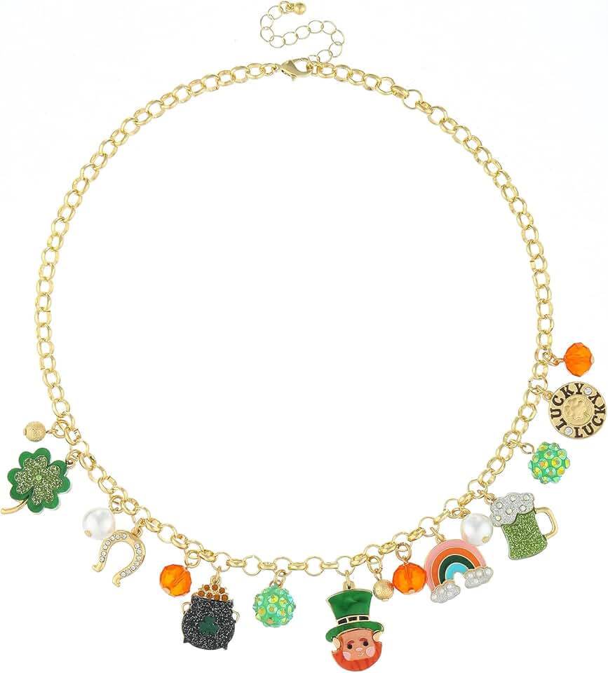 Green Shamrock Necklace for Women with Lucky Charm