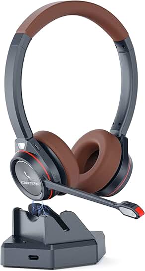 Wireless headset with microphone for work and calls