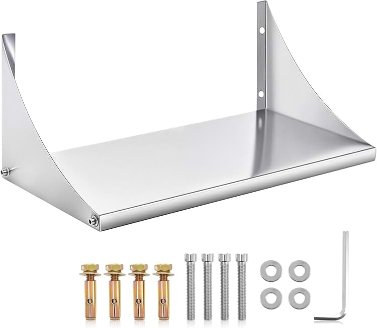 Stainless Steel Wall Shelf with Side Guards, 24x12 Inches