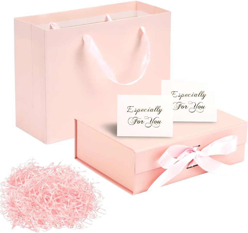 Pink magnetic gift box with lid and accessories