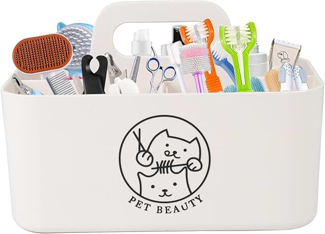 Small plastic dog grooming storage basket