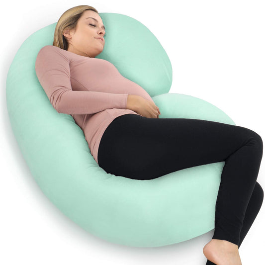 The CeeCee Pillow Pregnancy Pillows C-Shape Full Body Pillow and Maternity Support  Mint Jersey Cover)- Support for Back, Hips, Legs, Belly a Must Have for Pregnant Women