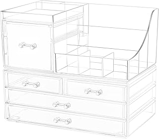 Acrylic 2-Pack Clear Makeup Organizer with 5 Drawers