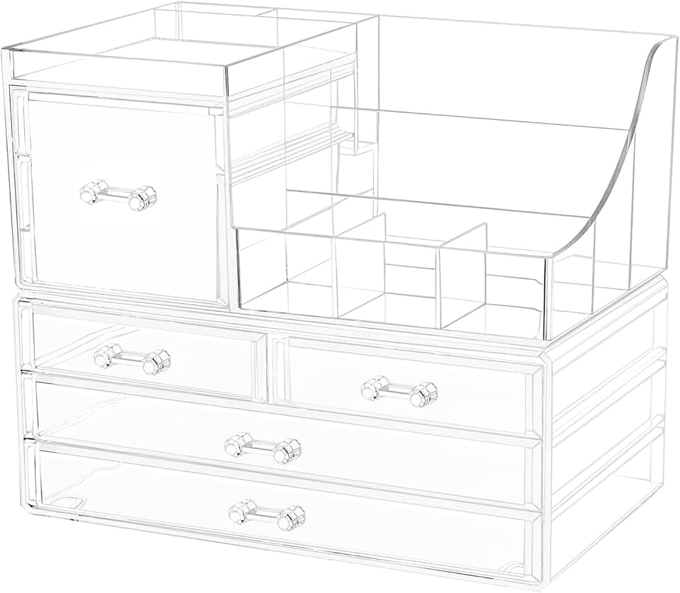 Acrylic 2-Pack Clear Makeup Organizer with 5 Drawers