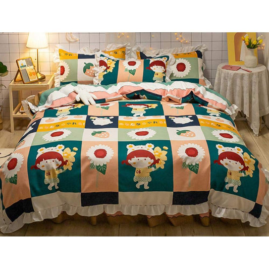 Three-Piece Rural Style Cotton Double Bed Single Three-Piece Small Fresh Pure Cotton Quilt Cover Bed Skirt