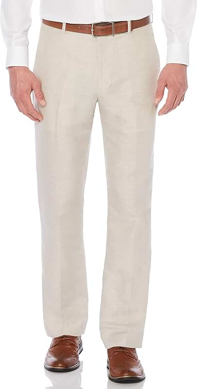 Men's Linen Blend Flat Front Dress Pants
