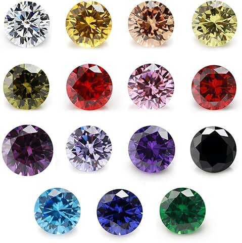 5A Round Loose Cubic Zirconia Stones in 15 Colors